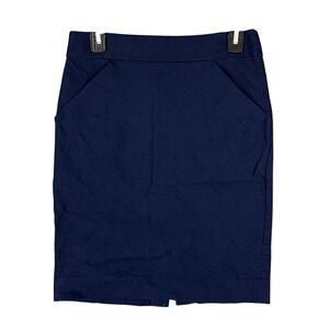 J Crew Skirt Womens 4 Blue Pencil Straight‎ Cotton Office Professional Formal